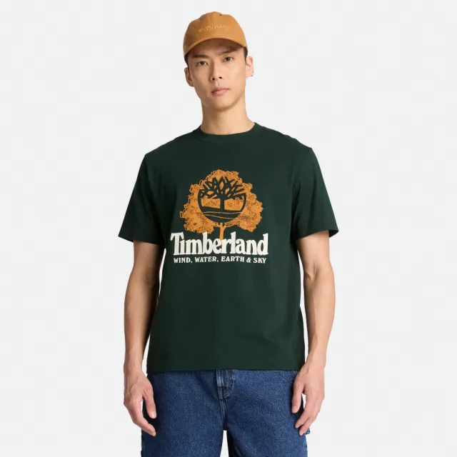 【Timberland】男款灰綠色大LOGO圖案T恤(A2714EA1)