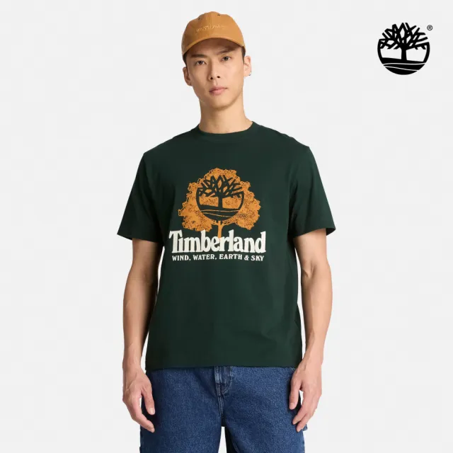 【Timberland】男款灰綠色大LOGO圖案T恤(A2714EA1)