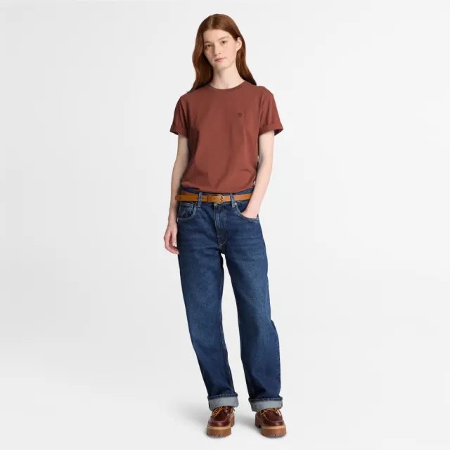 【Timberland】女款灰褐色刺繡大樹LOGO短袖T恤(0YH5KAIM)