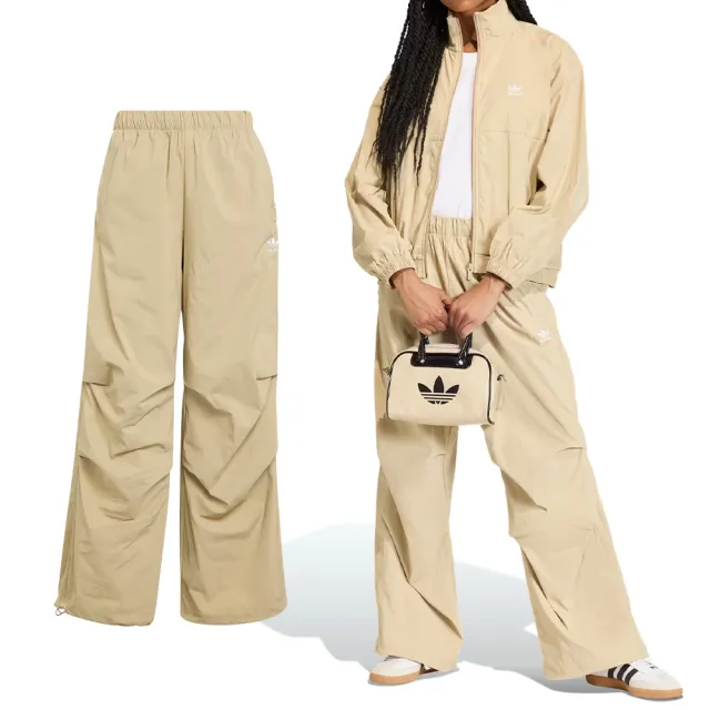【adidas 愛迪達】Ess S Para Pant 女款 卡其色 工裝褲 降落傘褲 運動 休閒 長褲 KD1522