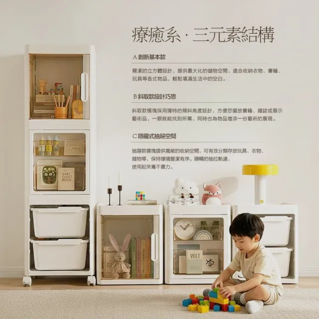 【FL 生活+】雙層 基本款+斜取款 3元素可疊加附輪折疊收納箱 收納櫃 面寬40公分 免工具組裝 自由疊加