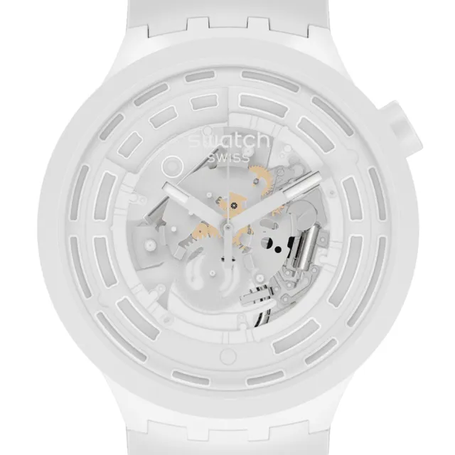 【SWATCH】C-WHITE 大錶面手錶/男錶/女錶/瑞士製造 SB03W100(47mm)