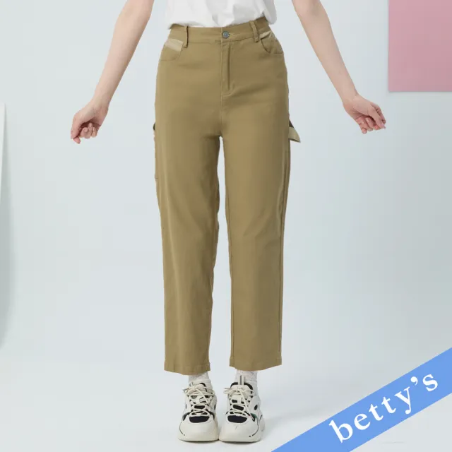 【betty’s 貝蒂思】裝飾吊帶跳色休閒長褲(卡其)