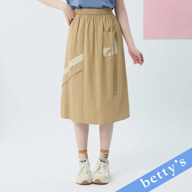 【betty’s 貝蒂思】跳色拼接不對稱口袋七分裙(卡其)