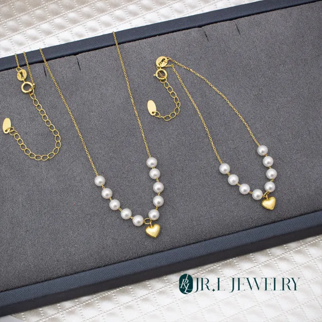 【JR.L JEWELRY】天然珍珠 心心相映18K金珍珠套組(手鍊3.5-4MM/項鍊3.5-4MM)