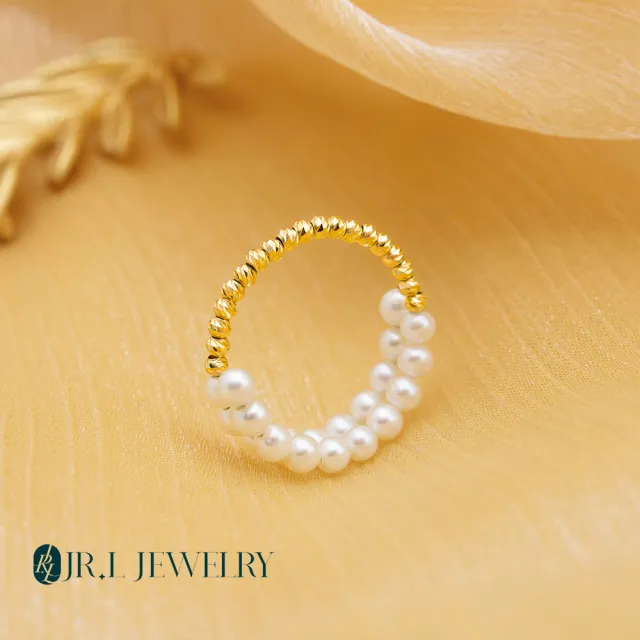 【JR.L JEWELRY】天然珍珠 金玉相映可調式18K金珍珠戒指(3-3.5MM)