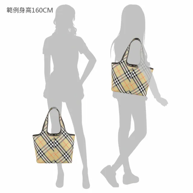 【BURBERRY 巴寶莉】BURBERRY 棉織布格紋馬術騎士鍍金LOGO手提/肩背子母購物包(沙米)
