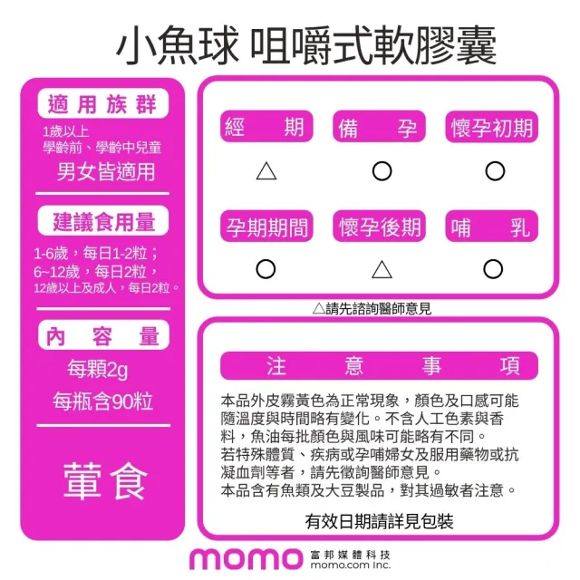 【小兒利撒爾】小魚球 咀嚼式軟膠囊 90粒2瓶組 共180粒(TG型魚油、Omega3、DHA、EPA、無魚腥味)
