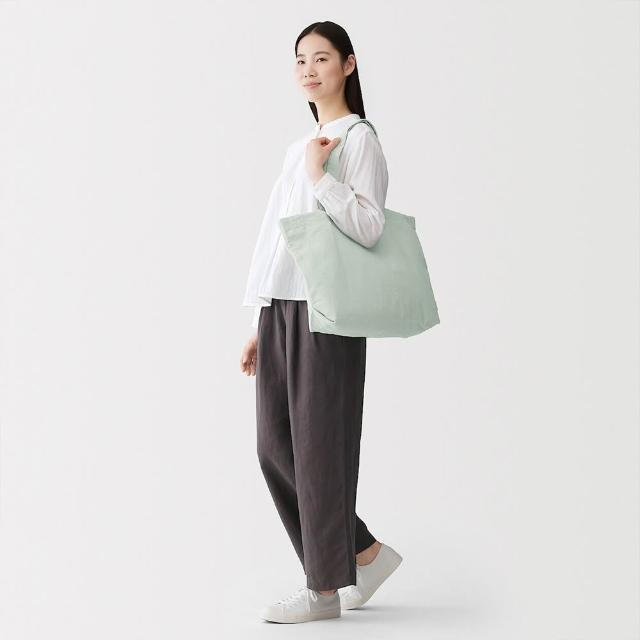 【MUJI 無印良品】水洗棉橫型托特包(淺灰/灰白/淺黃/淺綠)
