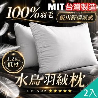 【QIDINA】2入-MIT頂級飯店水鳥羽毛枕頭 低枕-SUD(抱枕 枕頭 飯店枕頭 枕芯 羽絨枕 枕頭套 高枕頭 低枕頭)