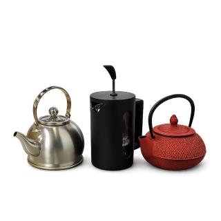【creative Home】精品咖啡茶器三件組｜不鏽鋼沖茶壺＋鑄鐵壺＋法式濾壓壺｜咖啡茶兩用沖泡組
