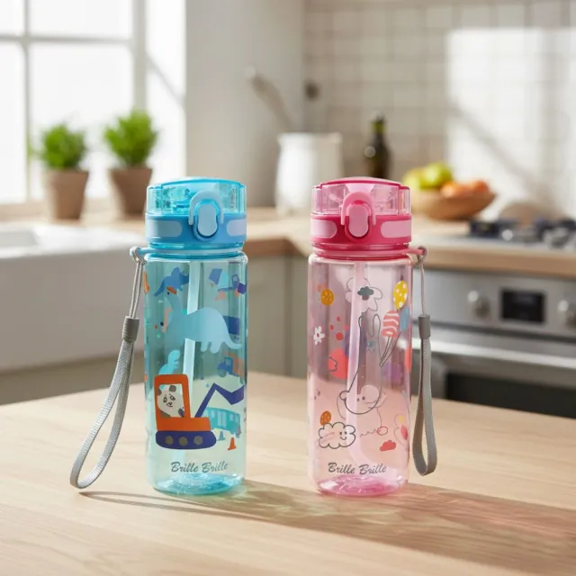 【Brille Brille】彈蓋式自動吸管水壺 600ml 粉色 藍色 台灣製水壺 改質PCT 可拆卸吸管