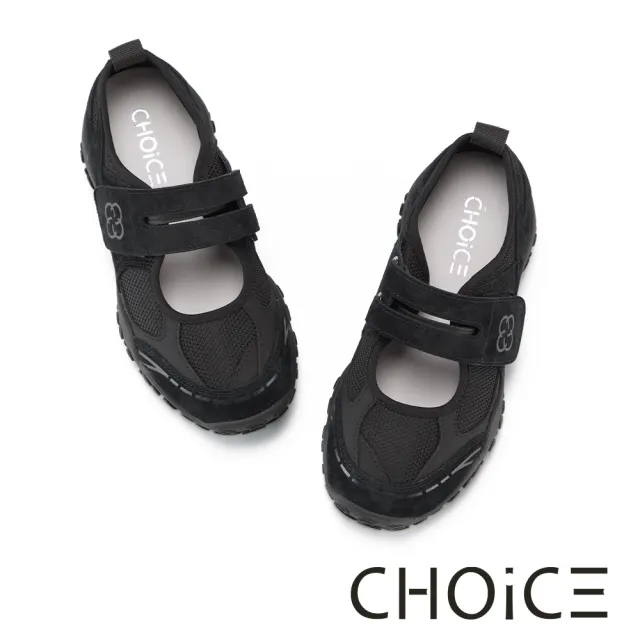 【CHOiCE】異材質拼接彈力瑪莉珍運動鞋 黑色