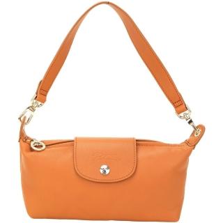 【LONGCHAMP】Le Pliage Xtra S 奔馬烙印壓紋羊皮手提 肩背包(琥珀棕)