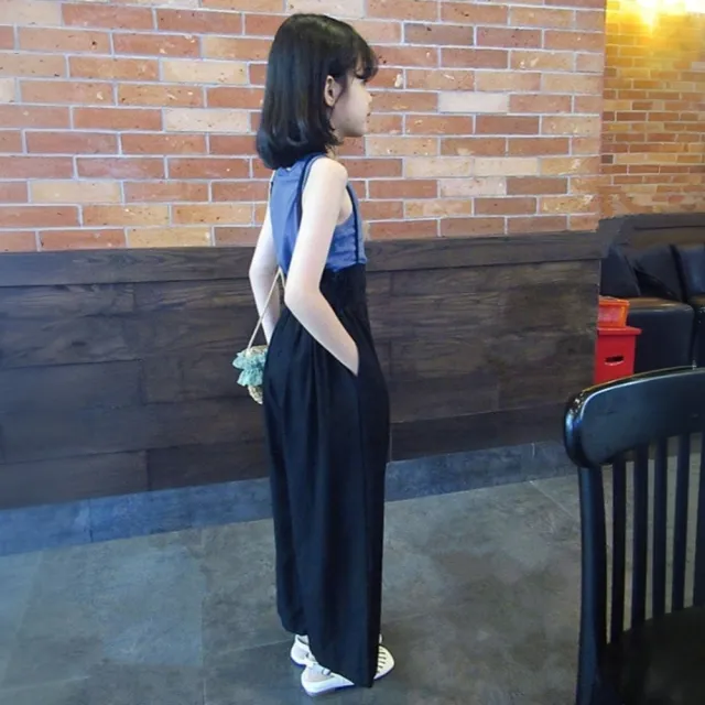 【橘魔法】單邊露肩上衣+細肩吊帶寬褲 套裝 女童 兒童 童裝 闊腿褲 長褲 褲子 背心