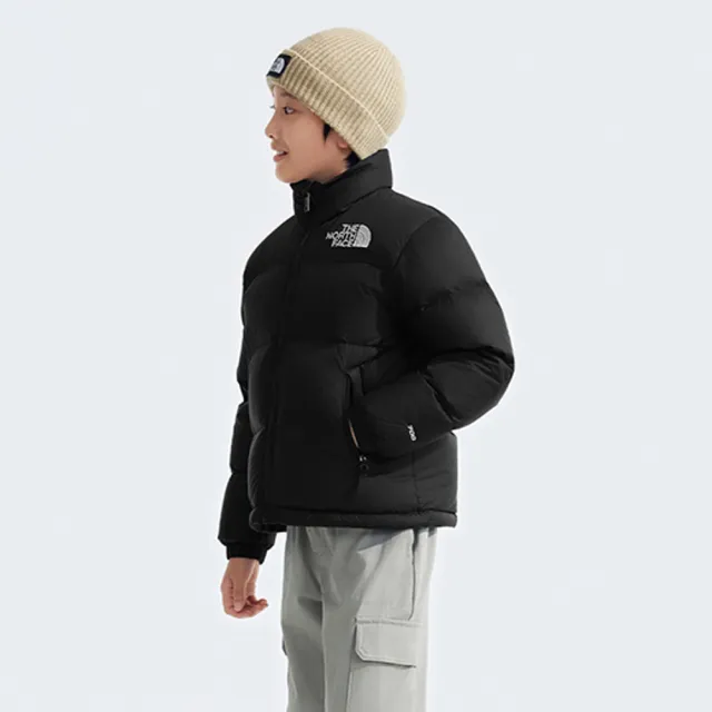 【The North Face 官方旗艦】經典ICON-北面兒童黑色DWR防潑水羽絨外套|8A4CJK3(700蓬鬆度)