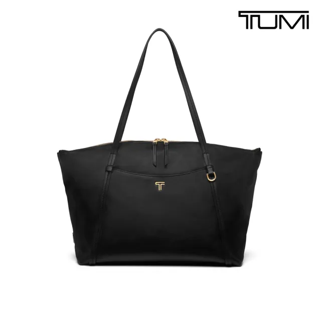 【TUMI】Voyageur Q Tote 都會時尚皮革托特包 - 黑/淡金