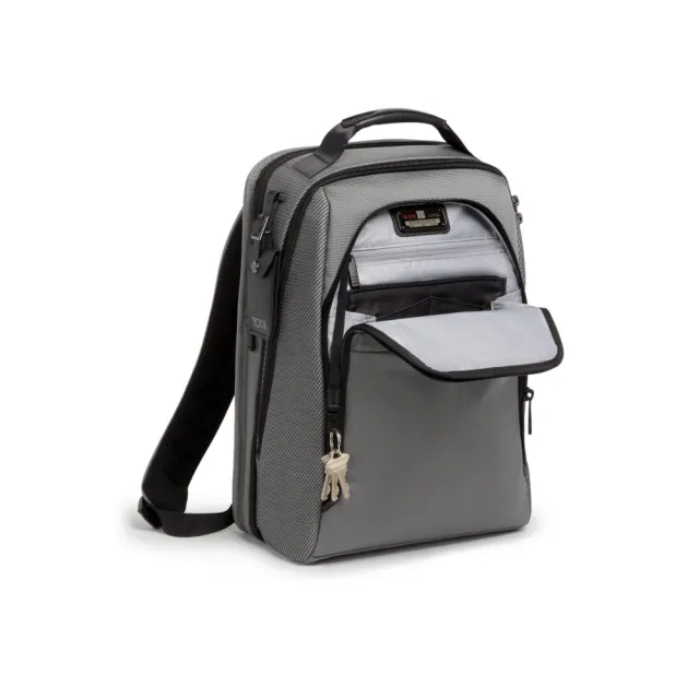 【TUMI】Alpha 中型 15 吋筆電可擴展機能尼龍後背包 - 灰反光