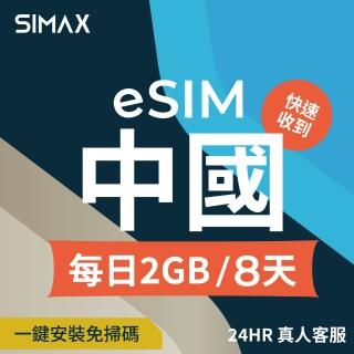 【SIMAX】中國 eSIM 網絡卡 免翻牆 8天 2GB/天 (5分鐘快速取件 中國 大陸 網絡卡 支援LINE TikTok 熱點分享)