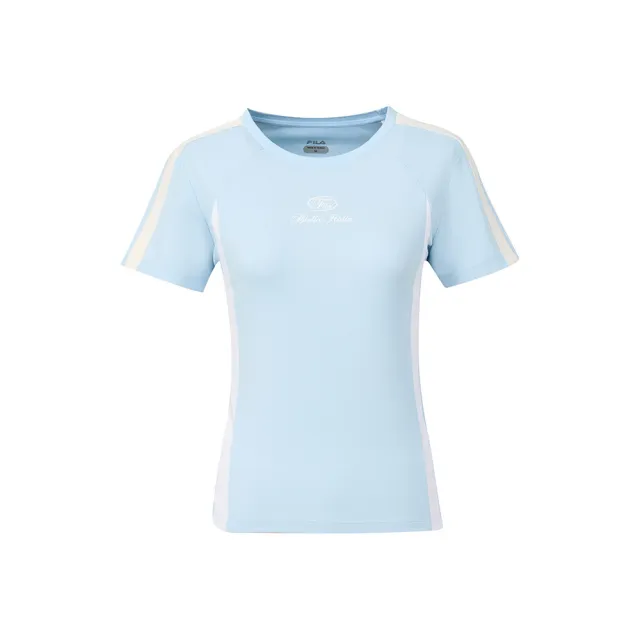 【FILA】FILA 女短袖圓領T恤-水藍 5TEA-5318-SB