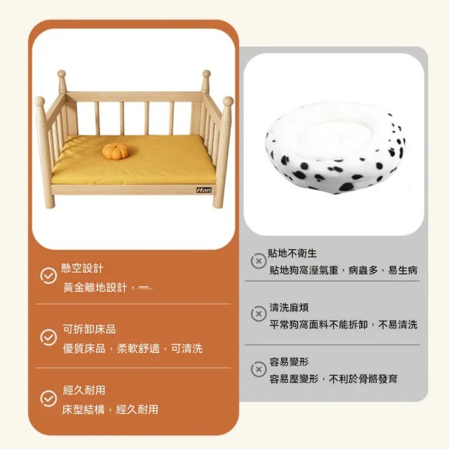 【佳美多】寵物窩 圍欄高架床 加高寵台 亞麻透氣墊寵床 小型毛孩休息台 立體圍欄寵物家具  65*40cm