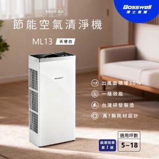 【BOSSWELL 博士韋爾】新一代Mon Air零耗材清淨機5-18坪(高能殺菌/一級能效/小體積/無耗材/直覺操作/ML13)