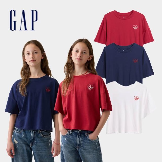 【GAP】兒童 寬版Gap愛心Logo短袖T恤-多色任選(901541)
