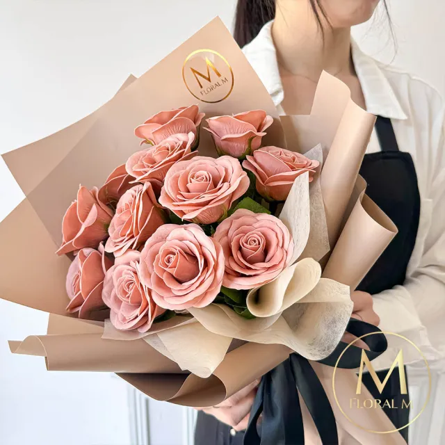 【Floral M】溫柔焦糖奶茶玫瑰香水花束(情人節花束/告白禮物/求婚花束/鮮花花禮/香水花束)