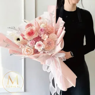 【Floral M】法式蜜桃之戀擴香花束贈香氛油(情人節花束/告白求婚花束/擴香花束/香氛花束/生日花束)