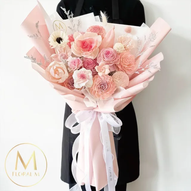 【Floral M】法式蜜桃之戀擴香花束贈香氛油(情人節花束/告白求婚花束/擴香花束/香氛花束/生日花束)