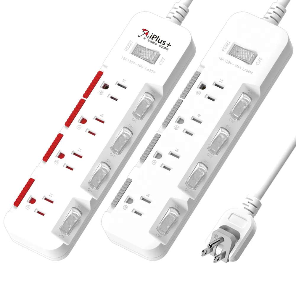 【iPlus+ 保護傘】5開4插3P防塵抗雷擊旋轉插頭延長線4.5M(PU-3547S 斜面開關.台灣製.防火)