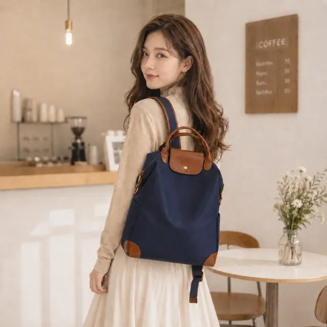 【Urban & Chic】雙11 輕奢尼龍後背包|皮革拼接大容量通勤包 |百搭防潑水雙肩包 (多色任選)