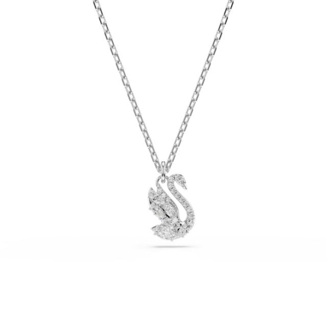 【SWAROVSKI 施華洛世奇】官方直營 Swan 天鵝鏈墜 混合式切割 鍍白金色 | 5754347 新品