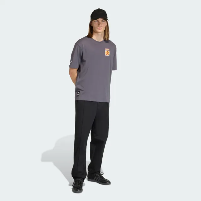 【adidas 愛迪達】Flag Gfx Ss T 男 T恤 運動上衣 休閒短袖 灰紫 純棉 背部印花(KD1429)