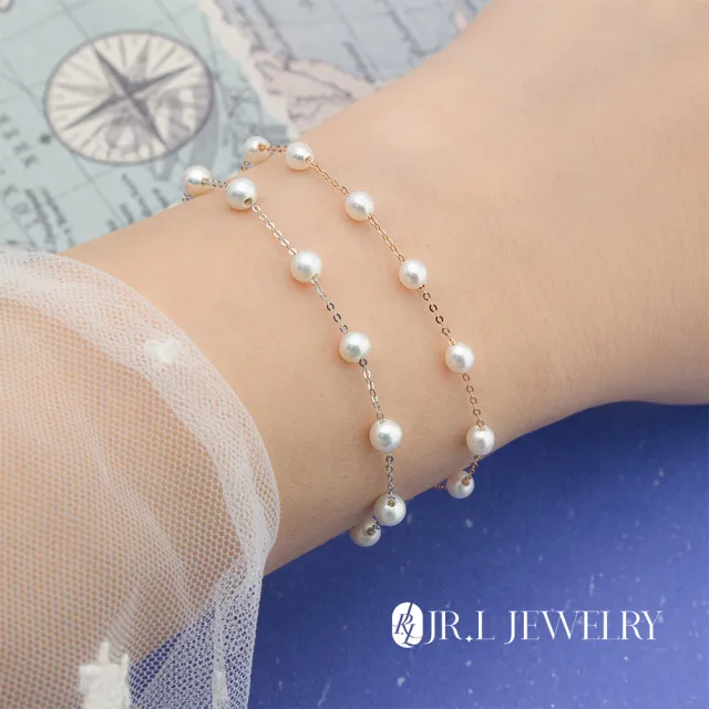 【JR.L JEWELRY】天然珍珠 映月之環18K金珍珠手鍊(約3-3.5MM)