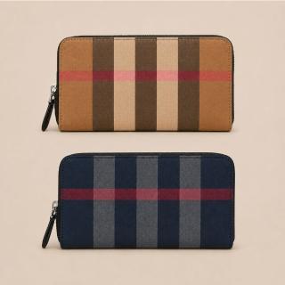 【BURBERRY 巴寶莉】經典格紋帆布拉鍊長夾(任選)