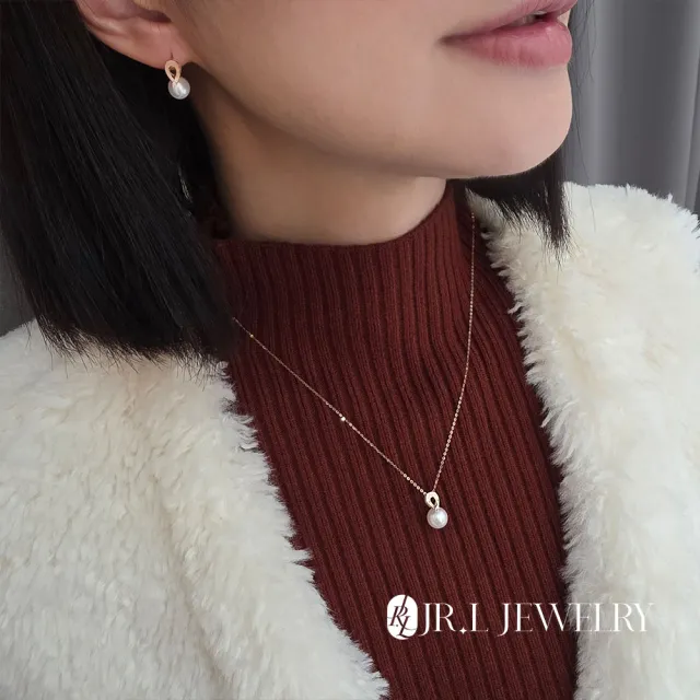 【JR.L JEWELRY】天然珍珠 潮映珠韻18K金天然鑽石珍珠套組(耳環7-7.5MM/項鍊8.5-9MM)