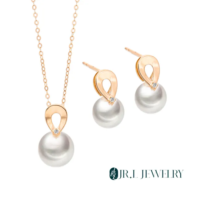 【JR.L JEWELRY】天然珍珠 潮映珠韻18K金天然鑽石珍珠套組(耳環7-7.5MM/項鍊8.5-9MM)
