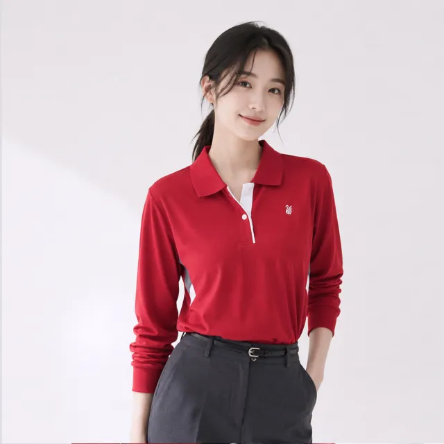 【遊遍天下】MIT台灣製女款抗UV吸濕排汗長袖POLO衫GL1055紅色(M-5L 大尺碼)