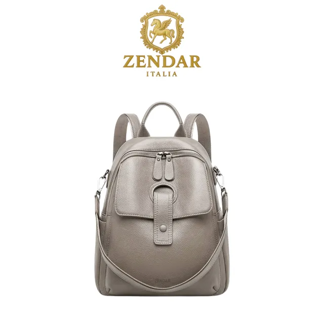 【ZENDAR】台灣總代理 頂級超柔軟小牛皮後背包 安娜格系列(大象灰)