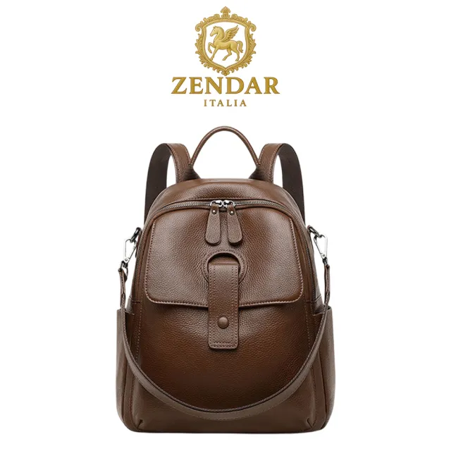 【ZENDAR】台灣總代理 頂級超柔軟小牛皮後背包 安娜格系列(棕色)