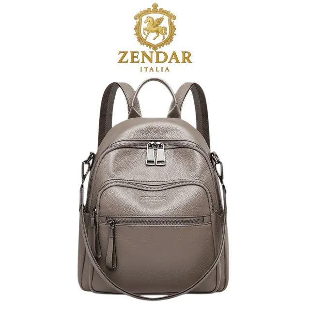 【ZENDAR】台灣總代理 頂級超柔軟小牛皮後背包 佩樂系列(大象灰)