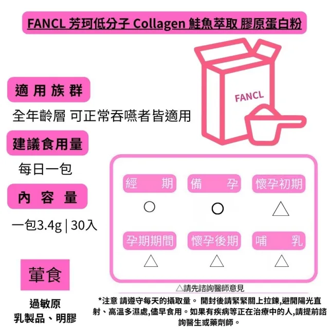 【FANCL 芳珂】低分子 Collagen 鮭魚萃取 膠原蛋白粉X3(30天份/盒)