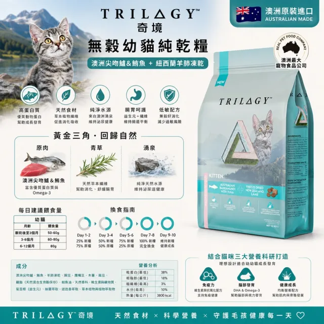【TRILOGY 奇境】無穀幼貓糧1.2kg (澳洲尖吻鱸&鮪魚＋紐西蘭羊肺凍乾) (貓飼料、貓糧、貓主食)