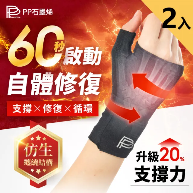 【PP 石墨烯】石墨烯粒線能量修復護腕2入(護手腕 媽媽手 滑鼠手)