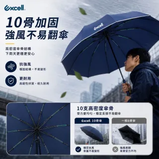 【Excell.tw】反向環扣自動傘 10骨抗強風 105CM大傘面 UPF50+黑膠防曬