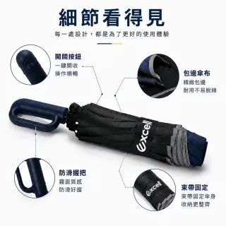 【Excell.tw】反向環扣自動傘 10骨抗強風 105CM大傘面 UPF50+黑膠防曬