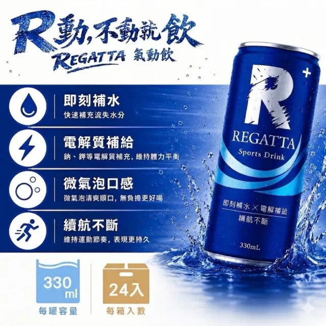 【Regatta】瑞卡達氣動飲 微氣泡運動飲 中元普渡 拜拜箱 世界盃 - 即刻補水 (330ml  / 24入)