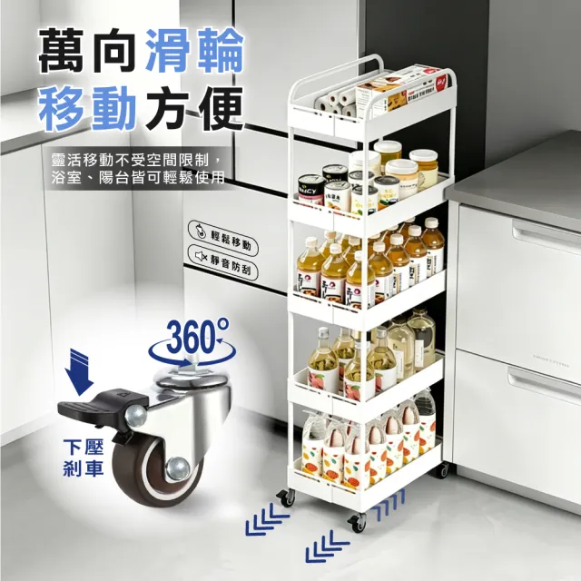 【ONE HOUSE】小巴登鐵製五層夾縫收納推車｜可調式25寬-2入 (收納架/置物架/桌板推車/收納籃/手推車)