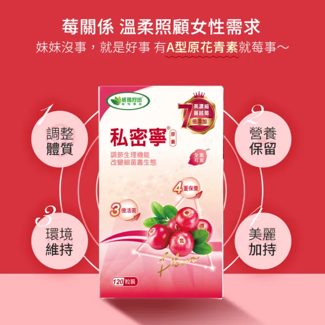 【威瑪舒培】私密寧PLUS素食膠囊_一入(共120顆_7倍專利蔓越莓.3億乳酸菌)